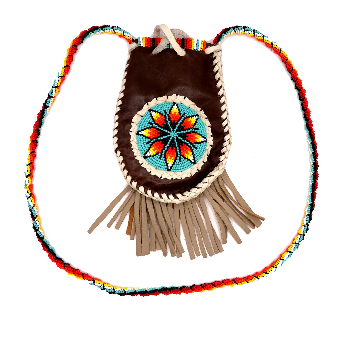 Skórzana torebka z koralikami