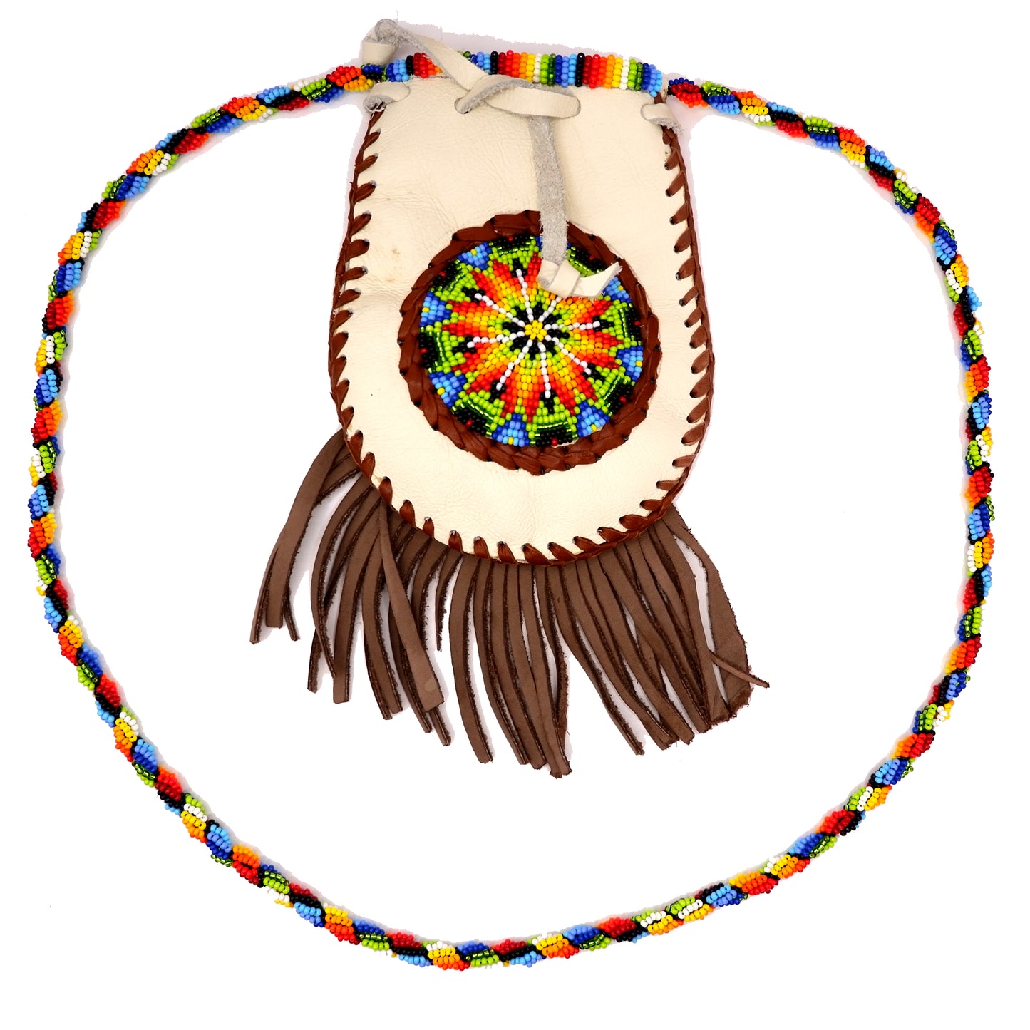 Skórzana torebka z koralikami